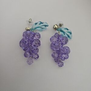 Purple Grape Cluster Crystal Drop Earrings